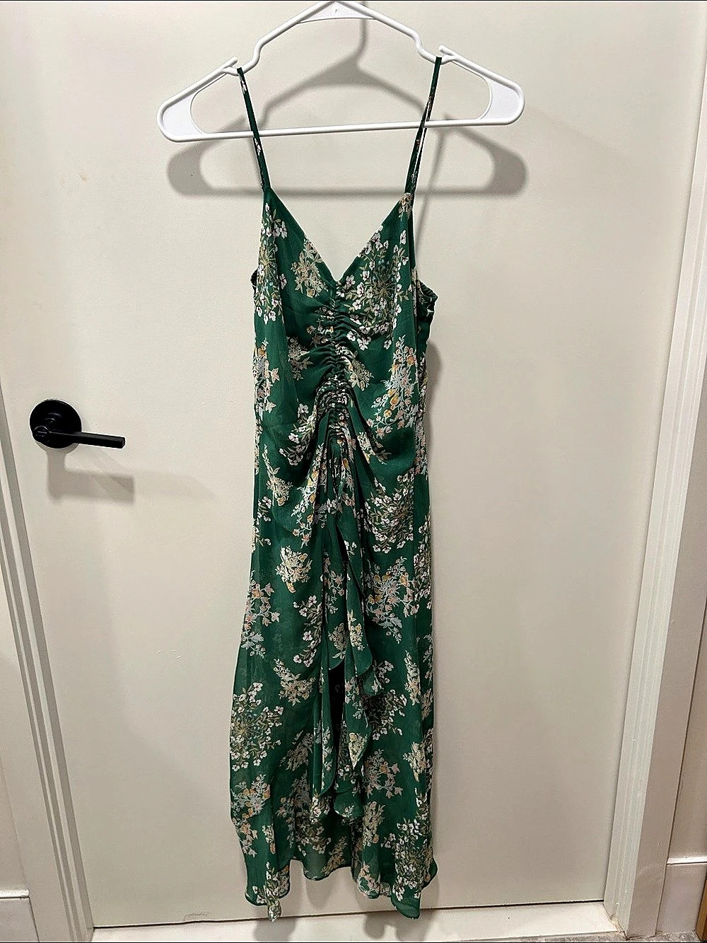 J.O.A Floral Ruched Maxi Dress in Green XS NWT